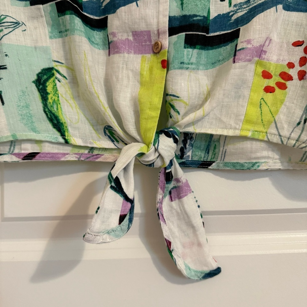 Sigrid Olsen Linen Cropped Button Up Top, M - image 4